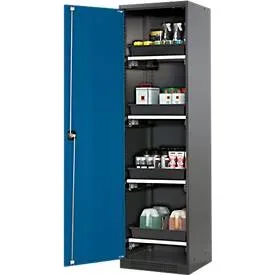 Chemikalienschrank, Flügeltür, 4 Auszugswannen, 545x520x1950 mm, enzianblau