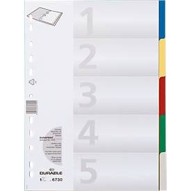 DURABLE, DURABLE Blanko Register A4 Farbig sortiert Mehrfarbig 5-teilig PP-Folie Portrait A4 11 Löcher 6730