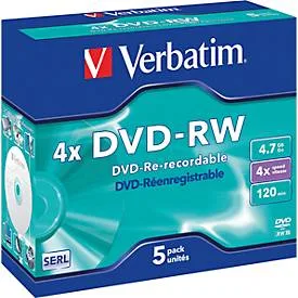 Verbatim, Verbatim 43285 DVD-RW Rohling 4.7 GB 5 St. Jewelcase Wiederbeschreibbar