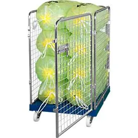 Drahtgitterbehälter 4-seitig, 1020 auf Kunststoffrollbehälter, enzianblau RAL5010