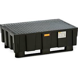 EURO-Auffangwanne 250/2 CEMO, Polyethylen, mit 2 Kufen, mit Zulassung, B 1205 x T 805 x H 430 mm, mit verzinktem Gitterrost