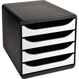 Exacompta, Exacompta Schubladenbox 4 Big-Box Classic DIN A4 Polystyrol Schwarz, Weiß 26,7 x 34,7 x 27,8 cm