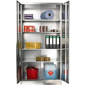 Reinsch, Reinsch Flügeltürenschrank aus Edelstahl, 2-flügelig, 4 Einlegeböden, HxBxT 1.950 x 1.000 x 600 mm, Sockel