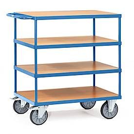 fetra schwerer Tischwagen, Stahl, blau, 4 Etagen, L 1074 x B 509 x H 1179 mm, bis 500 kg