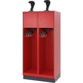 C+P Feuerwehrspind YOUNGSTER, Sockel, 2 Abteile, HxBxT 1.530 x 800 x 500 mm, feuerrot, mit Helmhalter