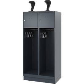 Feuerwehrspind C+P Evolo Youngster, 2 Abteile, mit Helmhalter, mit Sockel, B 800 x T 500 x H 1630 mm, RAL 7016 Anthrazitgrau