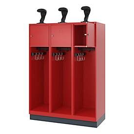 C+P, C+P Feuerwehrspind YOUNGSTER, Sockel, 3 Abteile, HxBxT 1.530 x 1.200 x 500 mm, feuerrot, mit Helmhalter