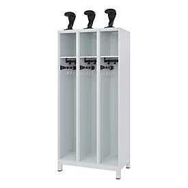 Feuerwehrspind C+P Evolo EXPERT, 3 Abteile, B 900 x T 500 x H 1850 mm, RAL 7035 Lichtgrau/RAL 7035 Lichtgrau