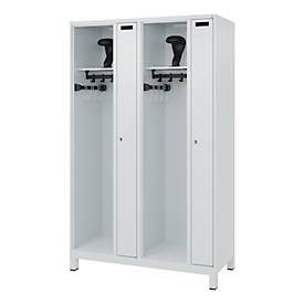 Feuerwehrspind C+P Evolo Kombi, 4 Abteile für 2 Personen, mit Helmhalter, Füsse, B 1200 x T 500 x H 1950 mm, RAL 7035 Lichtgrau