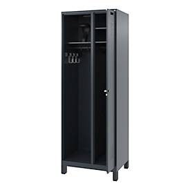 Feuerwehrspind C+P Evolo Kombi, 2 Abteile für 1 Person, mit Helmhalter, Füsse, B 700 x T 500 x H 1950 mm, RAL 3000 Feuerrot/RAL 7021 Schwarzgrau