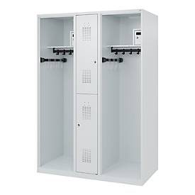 Feuerwehrspind C+P Evolo Maxi, 4 Abteile für 2 Personen, ohne Helmhalter, Bodengleiter, B 1300 x T 600 x H 1850 mm, RAL 7035 Lichtgrau