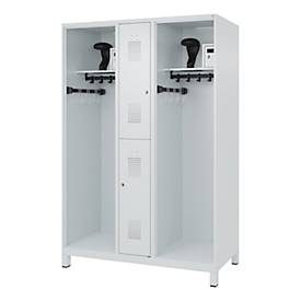 Feuerwehrspind C+P Evolo Maxi, 4 Abteile für 2 Personen, mit Helmhalter, mit Füssen, B 1300 x T 600 x H 1950 mm, RAL 7035 Lichtgrau