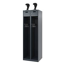 C+P, C+P Feuerwehrspind PRAKTUS, Bodengleiter, 2 Abteile, HxBxT 1.850 x 600 x 500 mm, anthrazitgrau, mit Helmhalter