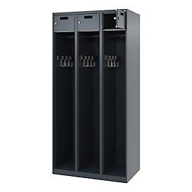 Feuerwehrspind C+P Evolo PRAKTUS, 3 Abteile, mit Sockel, Bodengleiter, B 900 x T 500 x H 1850 mm, RAL 7016 Anthrazitgrau