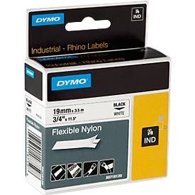 DYMO, Dymo IND S0718120 / 18489 Authentic Rhino Flexibles Nylon Schriftband Selbstklebend Schwarzer Druck auf Weiss 19 mm x 3.5m
