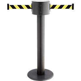 RS-GUIDESYSTEMS®, RS-GUIDESYSTEMS® Gurt-Absperrpfosten, 2-seitig, aus Metall + 2 Wandclips, schwarz / gelb diagonal gestreift