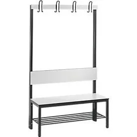 C+P, C+P Umkleidesitzbank Basic Plus, Länge 1.000 mm, einseitig, mit Rückenlehne, 4 Doppelhaken, inkl. Schuhrost, schwarzgrau/weiss