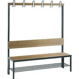 Garderobenbank Basic Plus, 1-seitig, Rückenlehne, mit Schuhrost, Fussgestell schwarzgrau RAL 7021, B 1500 mm, Dekor Eiche Ser.
