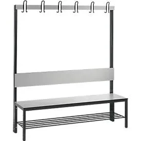 C+P, C+P Umkleidesitzbank Basic Plus, Länge 1.500 mm, einseitig, mit Rückenlehne, 6 Doppelhaken, inkl. Schuhrost, schwarzgrau/silbergrau