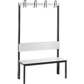 C+P, C+P Umkleidesitzbank Basic Plus, Länge 1.000 mm, einseitig, mit Rückenlehne, 4 Doppelhaken, schwarzgrau/weiss
