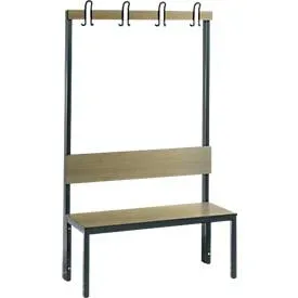 C+P, C+P Umkleidesitzbank Basic Plus, Länge 1.000 mm, einseitig, mit Rückenlehne, 4 Doppelhaken, schwarzgrau/Eiche Sereno