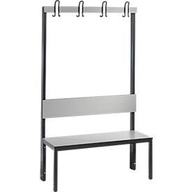 C+P, C+P Umkleidesitzbank Basic Plus, Länge 1.000 mm, einseitig, mit Rückenlehne, 4 Doppelhaken, schwarzgrau/silbergrau