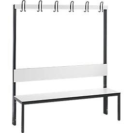 Garderobenbank Basic Plus, 1-seitig, Rückenlehne, ohne Schuhrost, Fussgestell schwarzgrau RAL 7021, B 1500 mm, Dekor weiss