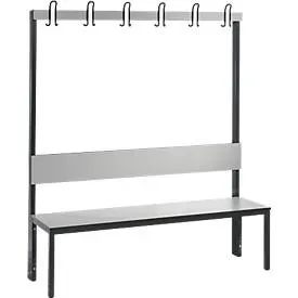 Garderobenbank Basic Plus, 1-seitig, Rückenlehne, ohne Schuhrost, Fussgestell schwarzgrau RAL 7021, B 1500 mm, Dekor silbergrau