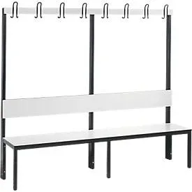 Garderobenbank Basic Plus, 1-seitig, Rückenlehne, ohne Schuhrost, Fussgestell schwarzgrau RAL 7021, B 1960 mm, Dekor weiss