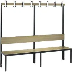 C+P, C+P Umkleidesitzbank Basic Plus, Länge 1.960 mm, einseitig, mit Rückenlehne, 8 Doppelhaken, schwarzgrau/Eiche Sereno