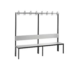 C+P, C+P Umkleidesitzbank Basic Plus, Länge 1.960 mm, einseitig, mit Rückenlehne, 8 Doppelhaken, schwarzgrau/silbergrau