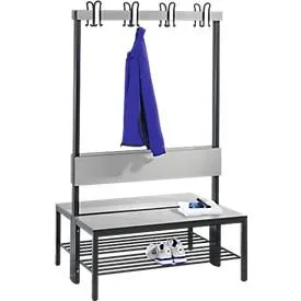 C+P, C+P Umkleidesitzbank Basic Plus, Länge 1.000 mm, doppelseitig, mit Rückenlehne, 2x4 Doppelhaken, inkl. Schuhrost, schwarzgrau/weiss