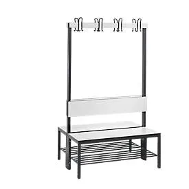 Garderobenbank Basic Plus, 2-seitig, Rückenlehne, mit Schuhrost, Fussgestell schwarzgrau RAL 7021, B 1000 mm, Dekor weiss