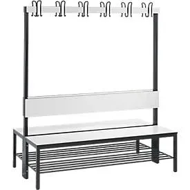 C+P, C+P Umkleidesitzbank Basic Plus, Länge 1.500 mm, doppelseitig, mit Rückenlehne, 2x6 Doppelhaken, inkl. Schuhrost, schwarzgrau/weiss