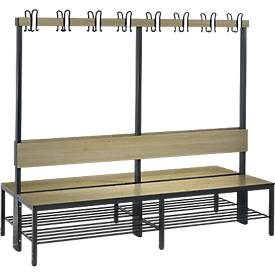 C+P, C+P Umkleidesitzbank Basic Plus, Länge 1.960 mm, doppelseitig, mit Rückenlehne, 2x8 Doppelhaken, inkl. Schuhrost, schwarzgrau/Eiche Sereno