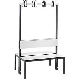 C+P Umkleidesitzbank Basic Plus, Länge 1.000 mm, doppelseitig, mit Rückenlehne, 2x4 Doppelhaken, schwarzgrau/weiss