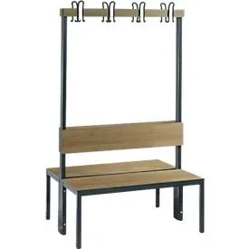 Garderobenbank Basic Plus, 2-seitig, Rückenlehne, ohne Schuhrost, Fussgestell schwarzgrau RAL 7021, B 1000 mm, Dekor Eiche Ser.