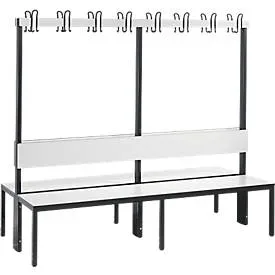 C+P, C+P Umkleidesitzbank Basic Plus, Länge 1.960 mm, doppelseitig, mit Rückenlehne, 2x8 Doppelhaken, schwarzgrau/weiss