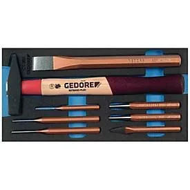 Gedore Werkzeugeinlage 1500 CT1-350, 1/3 Modul, inkl. Schlagwerkzeugsortiment, 8-tlg., B 157,5 x T 310 x H 35 mm, Schaumstoff, schwarz/blau