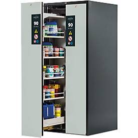 Gefahrstoffschrank Asecos V-LINE, Typ 90, 2 Vertikalauszügen, Anthrazitgrau/Lichtgrau