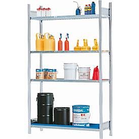 Gefahrstoffregal asecos REG 1364, B 1360 x T 640 x H 2000 mm, mit 40 l Auffangwanne und 3 Stahl-Gitterostböden