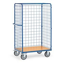 Gitterwagen fetra®,  Lenk- & Bockrollen, bis 600 kg, L 1169 x B 609 x H 1800 mm, Stahl & Holz, brillantblau RAL 5007 & Buche-Dekor