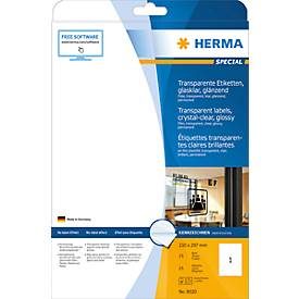 HERMA, HERMA Etiketten 210x297mm 8020 transparent, 25 Blatt