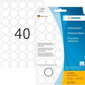 HERMA, HERMA Etiketten rund 19mm 2250 weiss 1280 St&uuml;ck
