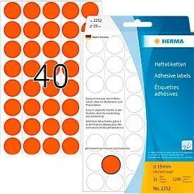 HERMA, HERMA Etiketten rund 19mm 2252 rot 1280 St&uuml;ck