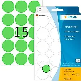 HERMA, HERMA Markierungspunkte 32mm 2275 gr&uuml;n 480 St./32 Blatt