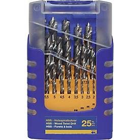 Holzspiralbohrersatz 013G 25-tlg.D.1-13mm 0,5mm steig.HSS FISCH-TOOLS