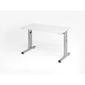 Hammerbacher, Hammerbacher Höhenverstellbarer gerader Schreibtisch mit C-Fuß Express Q Weiß, Silber 1.200 x 672 x 685 - 810 mm