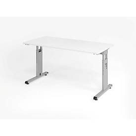 Hammerbacher, Hammerbacher Höhenverstellbarer gerader Schreibtisch mit C-Fuß Express Q Weiß, Silber 1.400 x 672 x 685 - 810 mm