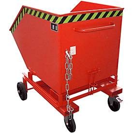 Bauer® Kastenwagen kippbar, mit Fahrwerk + Gabeltaschen, Volumen 0,6 m³, RAL 3000 feuerrot